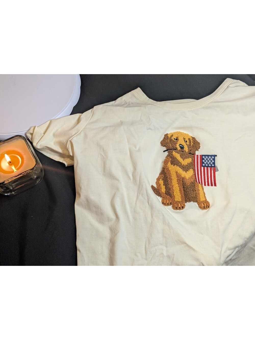 Cato EST. 1946 Golden Retriever American Flag Embroidered Cream Tee 1X 16W